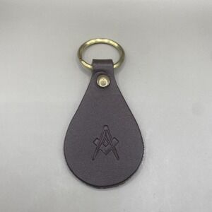 Vintage Leather Masonic Freemason Keychain Key Ring Mason